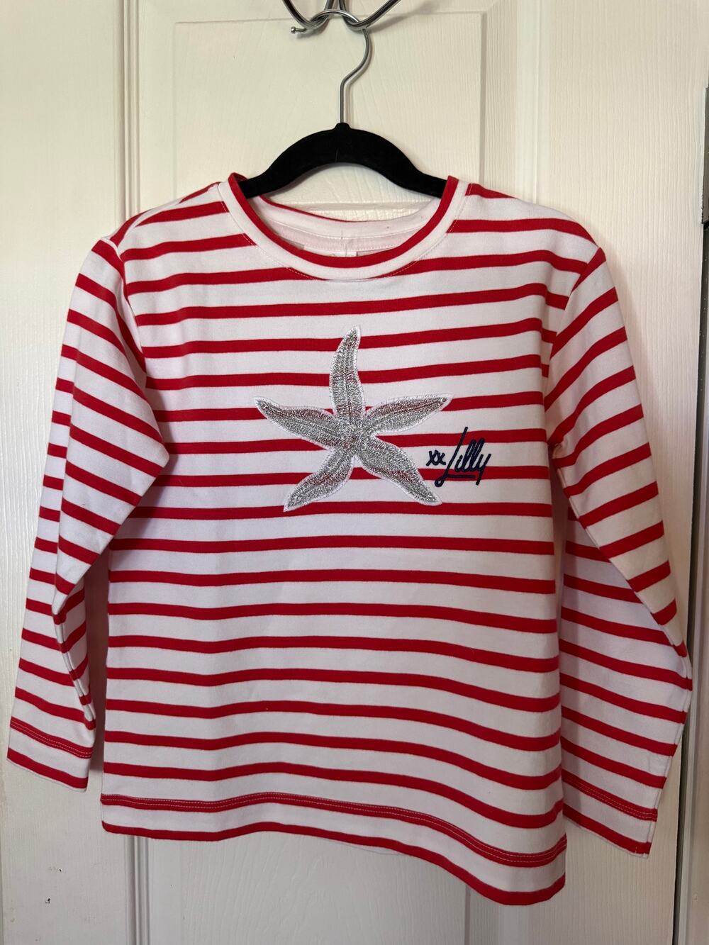 Lilly Pulitzer Girls 4-5 Red White Stripe Starfish Long Sleeve Top NWT